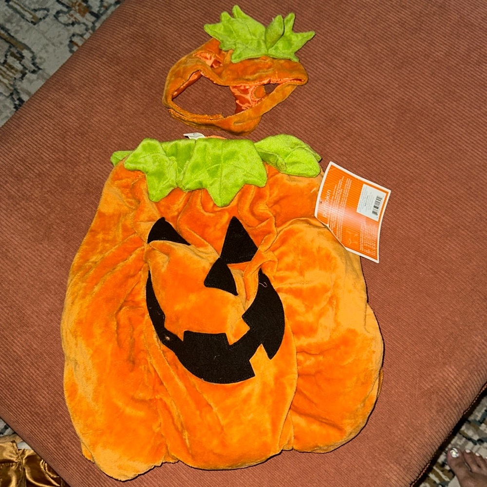 Pumpkin dog costume with hat. New with tag.